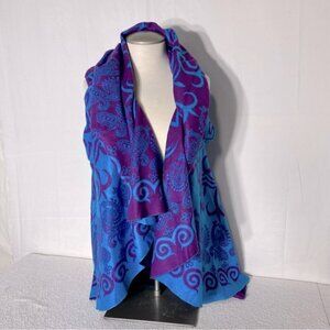 La Cera Blue Purple Swirl Patterned Reversible Shawl Poncho